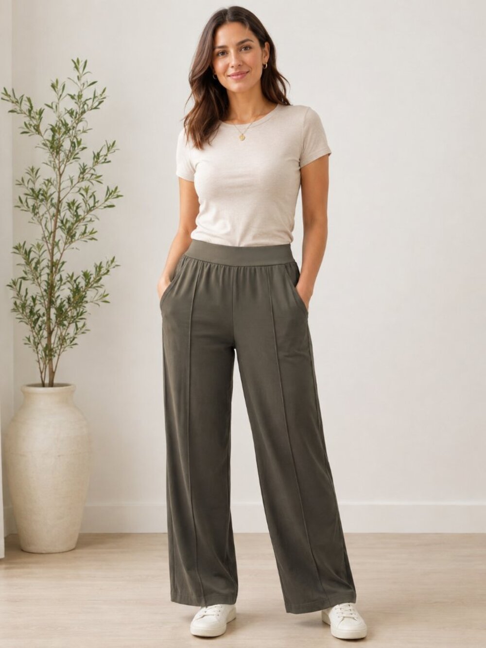 Athleta Nolita Women Pants Sz 8T Pull On Pintuck Wide Leg Athleisure Travel